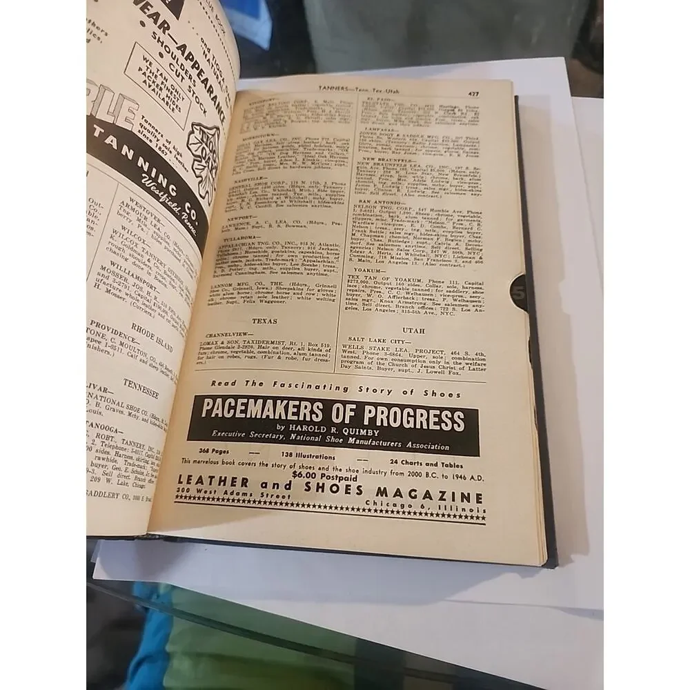 1952 Blue Book Shoe & Leather Industry Catalog Manual Evans HC Vintage Ads